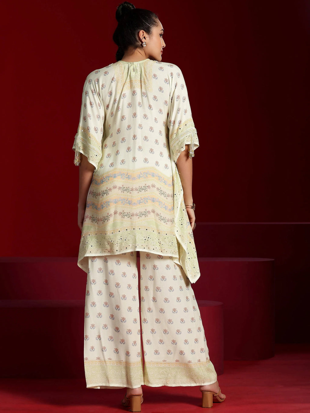 Libas Art Pista Green Printed Silk Blend Co-Ords