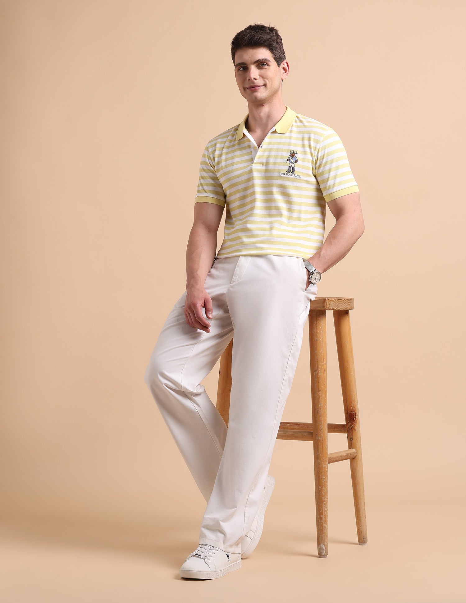 Horizontal Striped Pure Cotton Polo Shirt