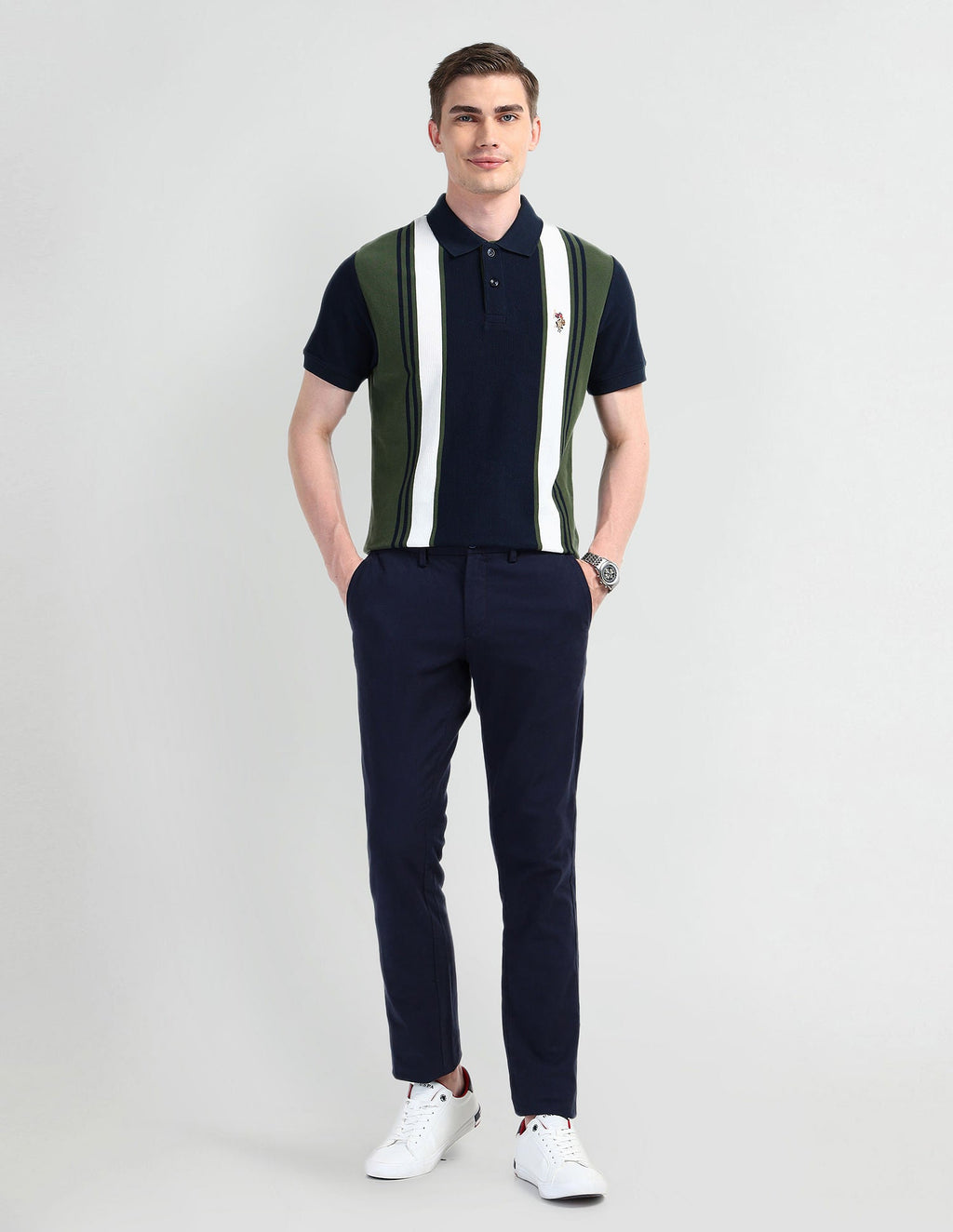 Muscle Fit Striped Polo Shirt