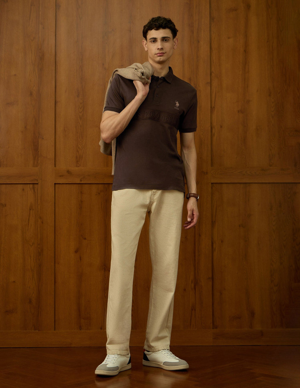 Brand Embroidered Varsity Polo Shirt