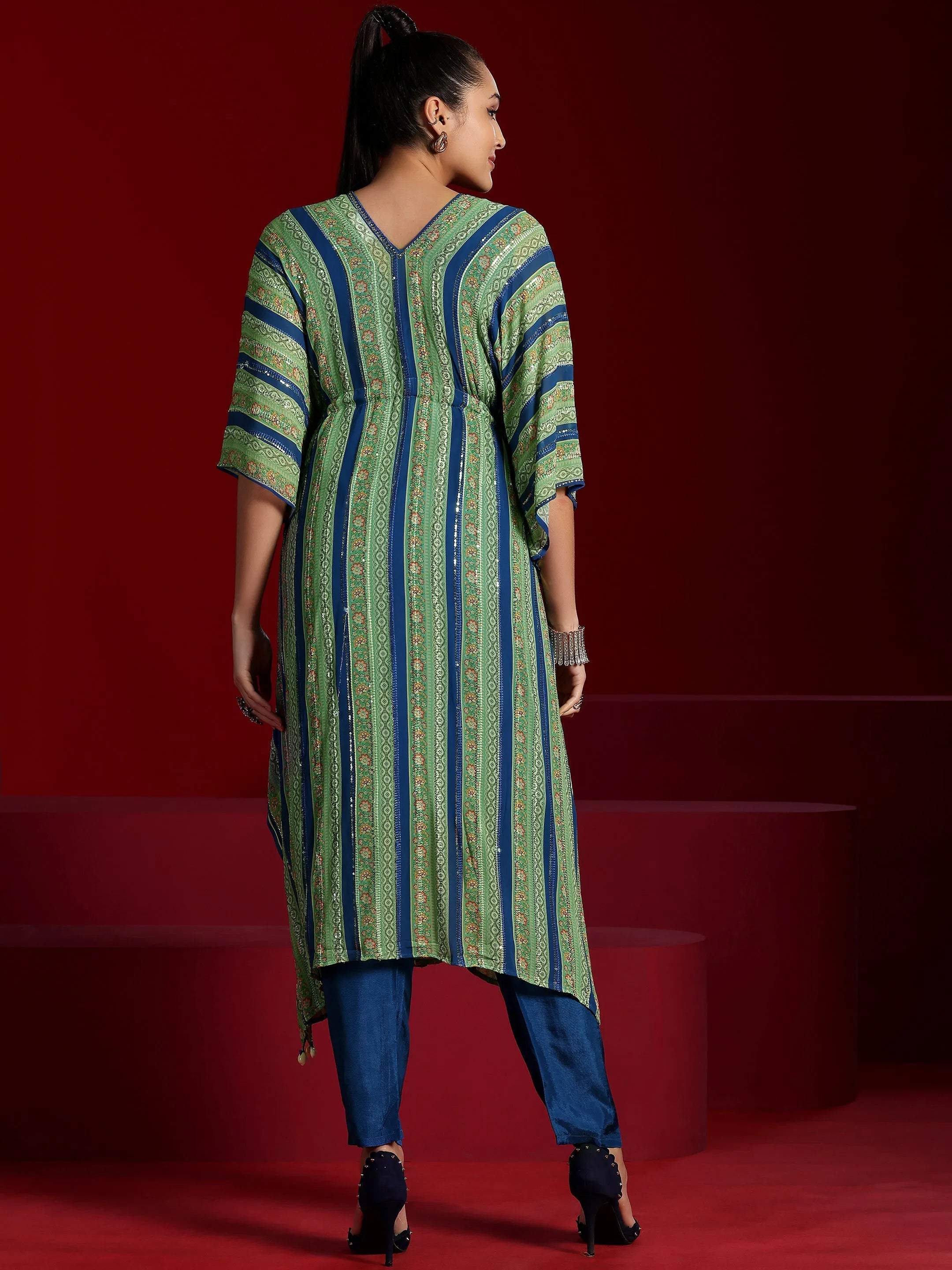 Libas Art Blue Printed Poly Georgette 3 Piece Co-Ords