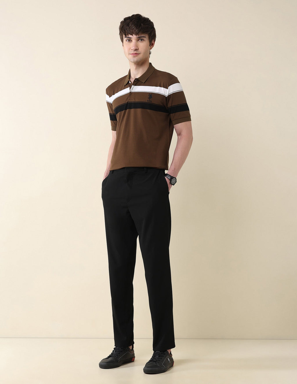 Horizontal Striped Modern Monochrome Polo Shirt