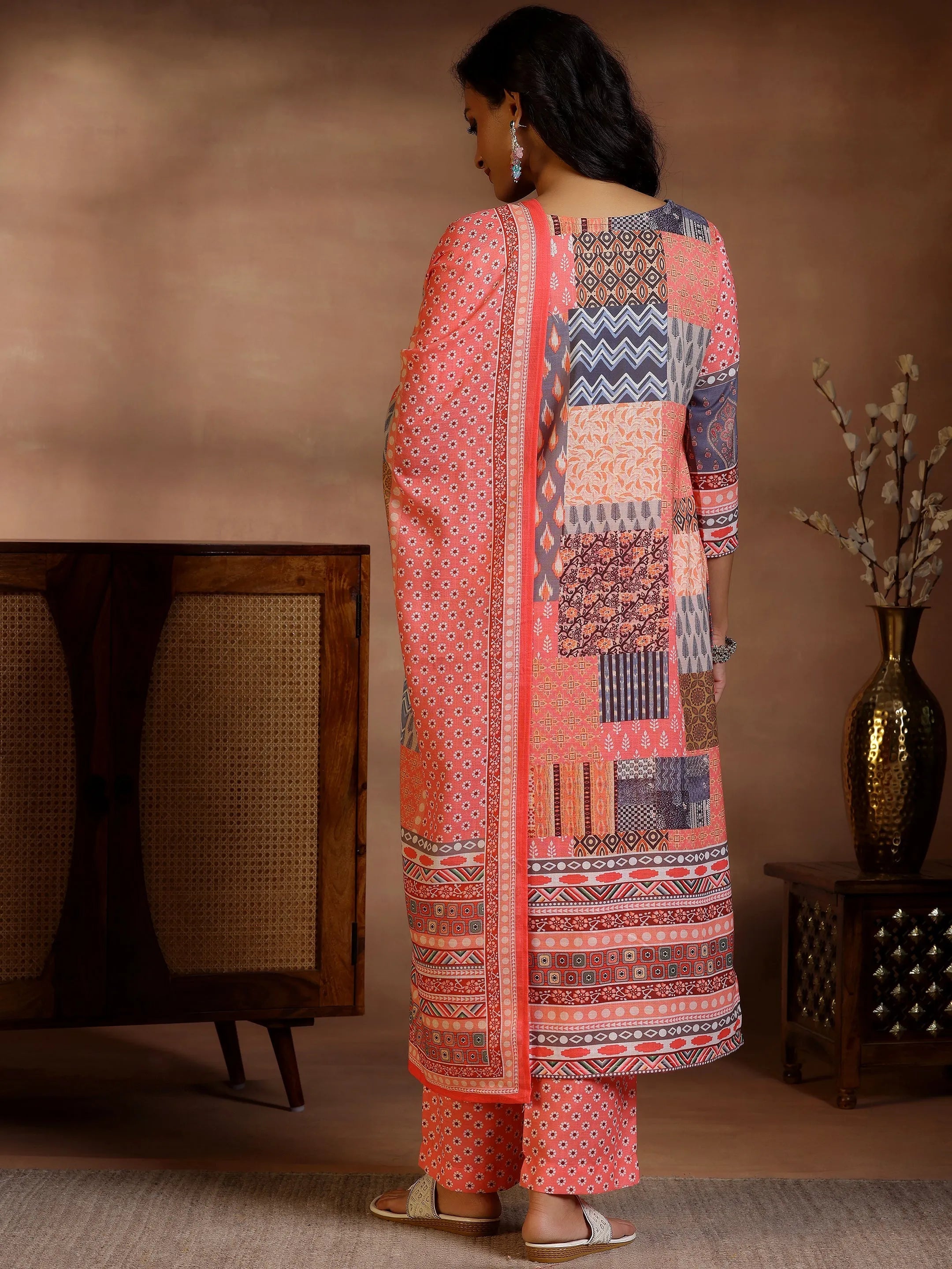 Multi Printed Linen Straight Suit With Dupatta