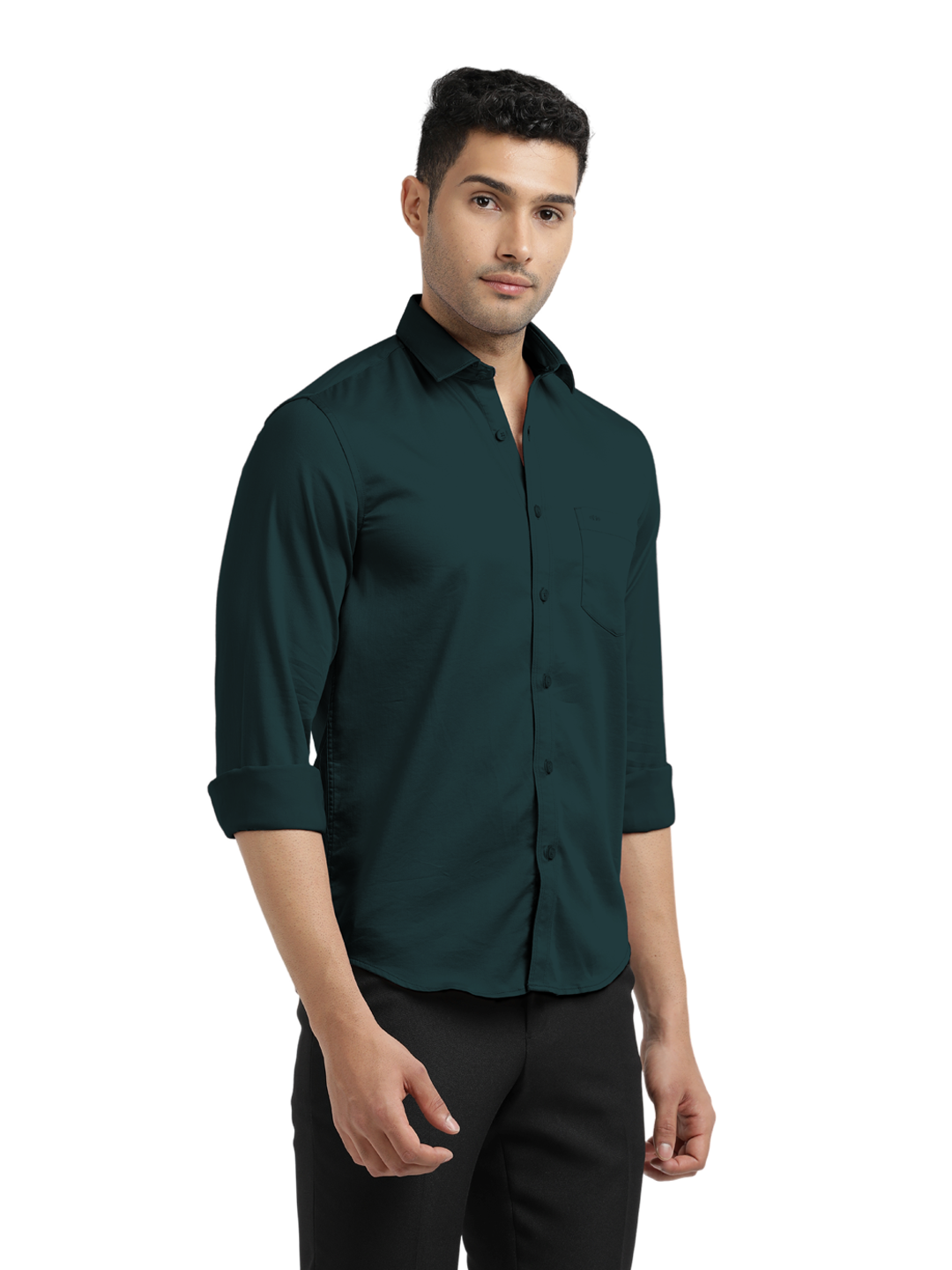 Dark Teal Satin Solid Shirt