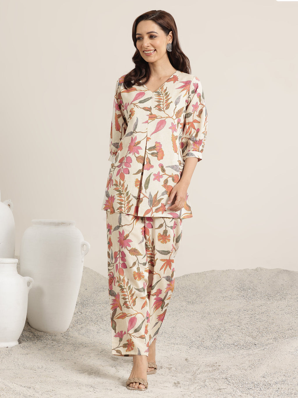 Off White Printed Cotton Co-Ord Sets