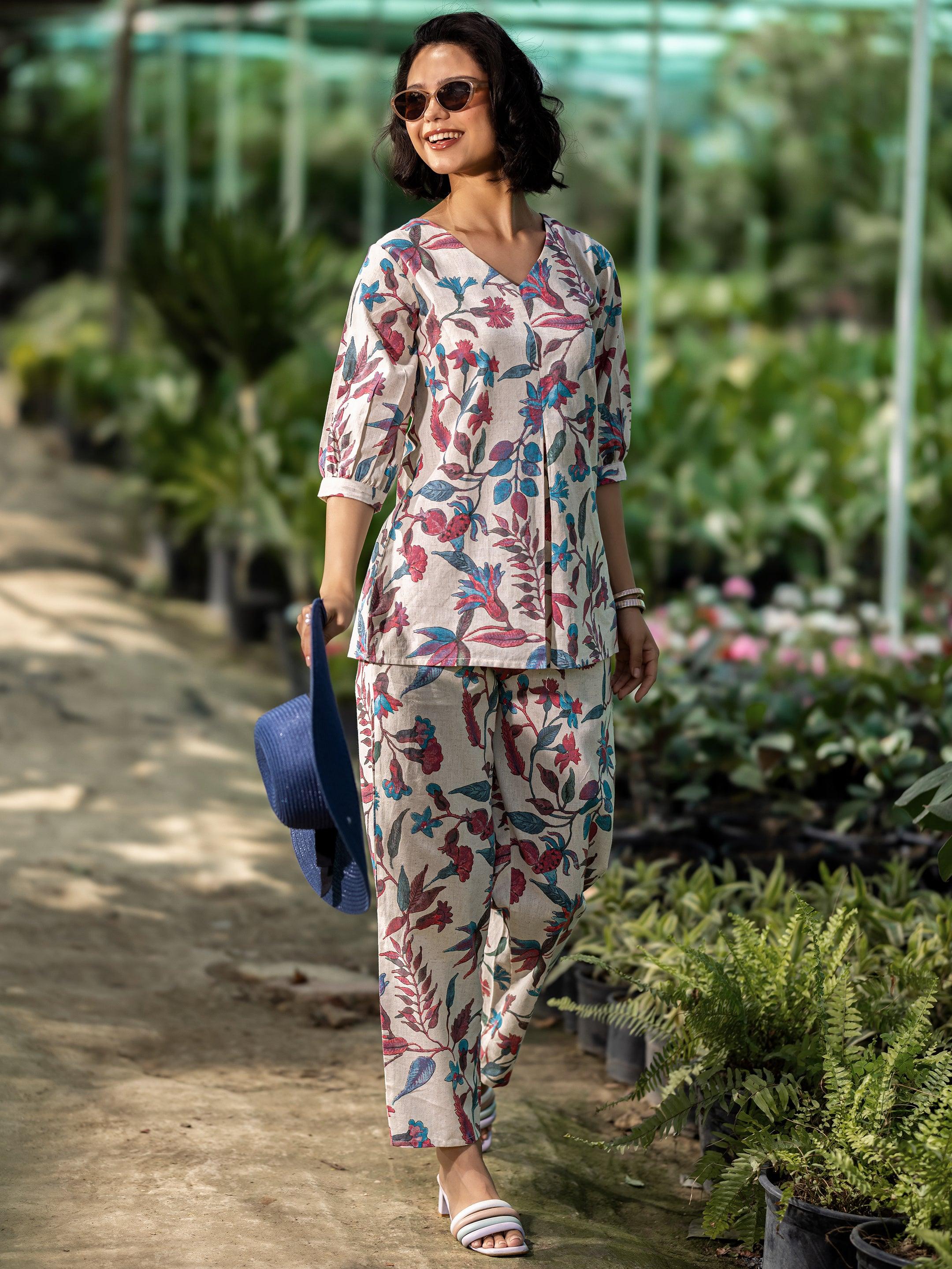 Off White Printed Cotton Co-Ord Sets