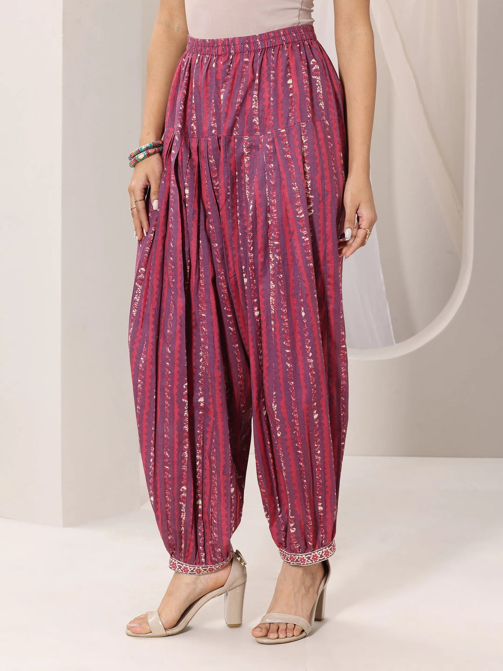 Mauve Printed Cotton Straight Suit Set With Dupatta