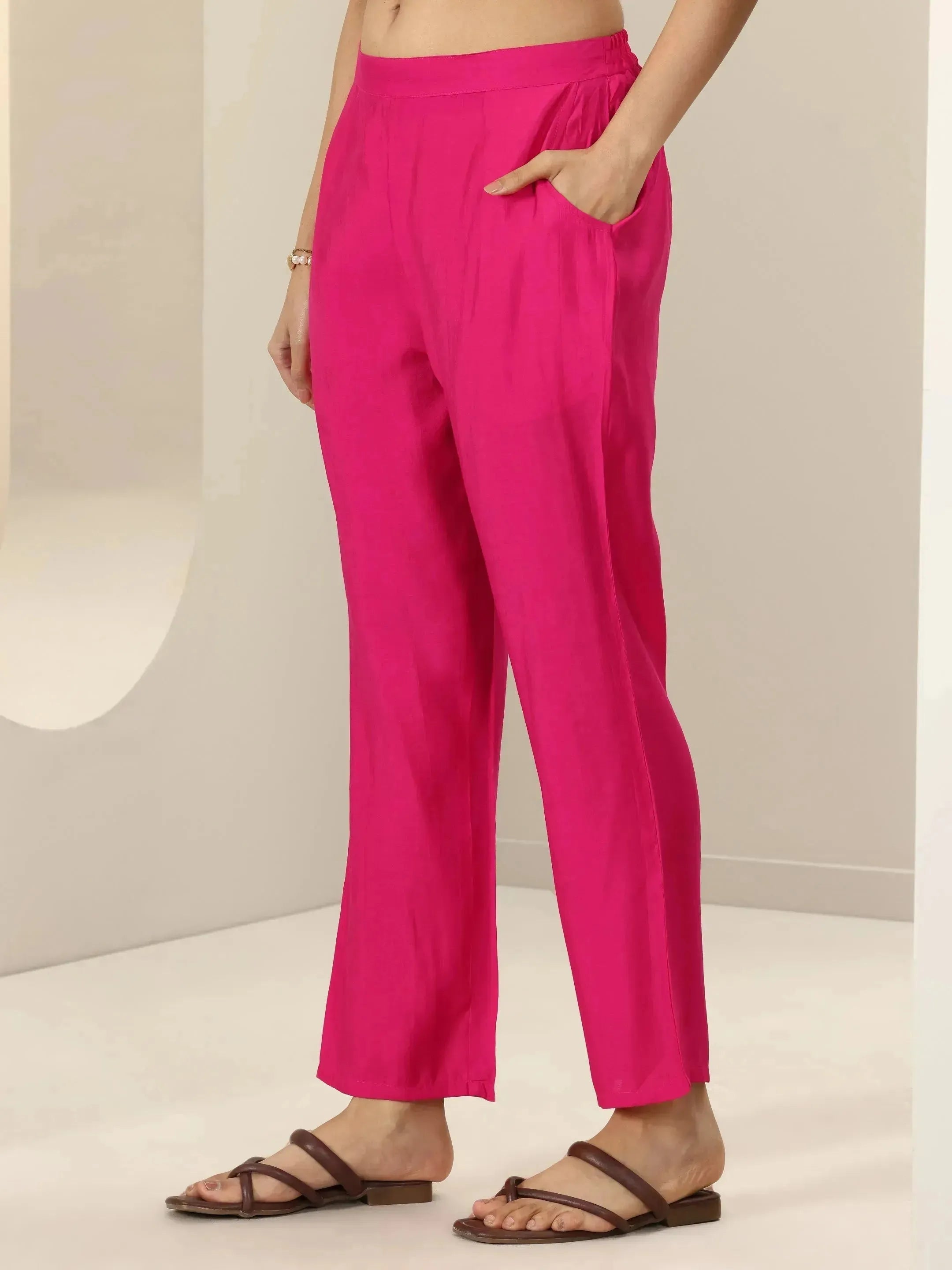 Pink Printed Silk Blend Anarkali Suit Sets With Dupatta