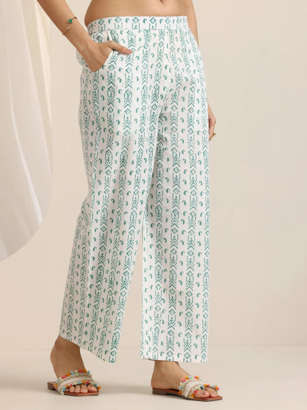 Green Printed Cotton Straight Suit Set With Dupatta