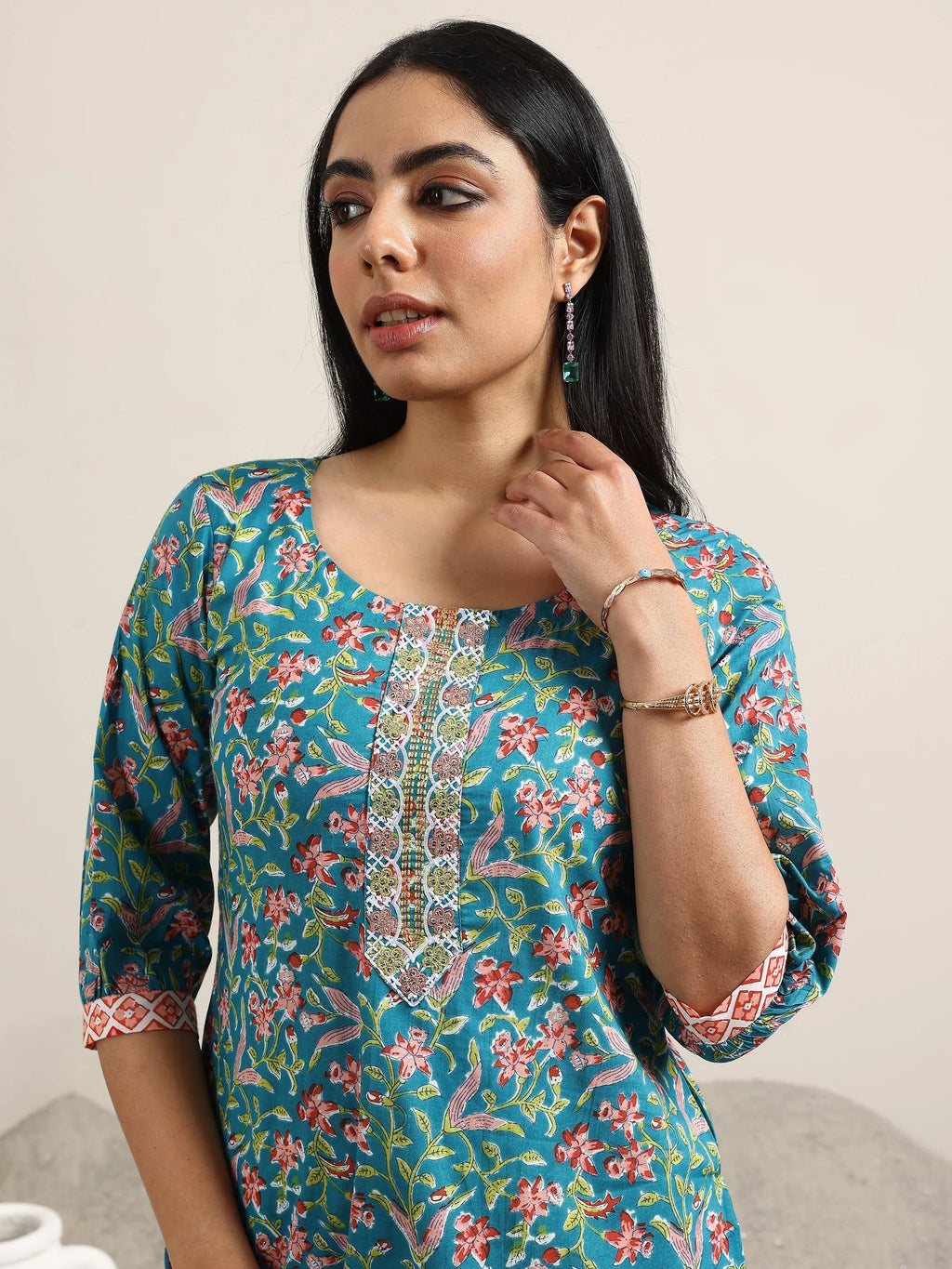 Blue Printed Cotton Straight Suit With Dupatta