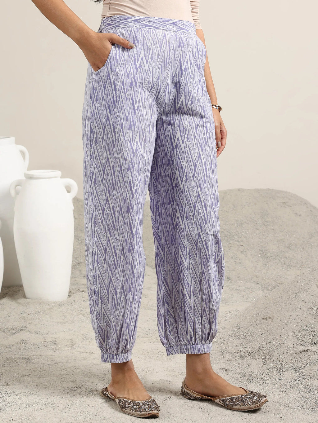 Lavender Printed Cotton Straight Suit With Dupatta