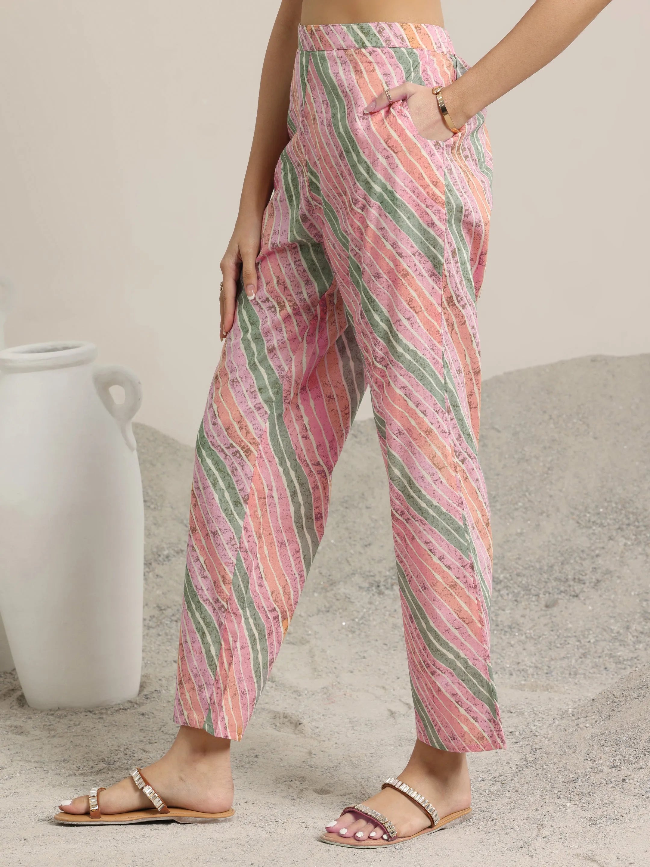 Off white Printed Cotton Anarkali Suit Set With Dupatta