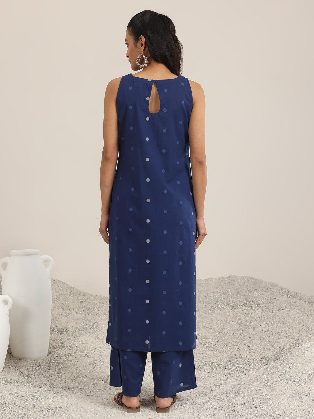 Blue Printed Cotton Straight Kurta Set