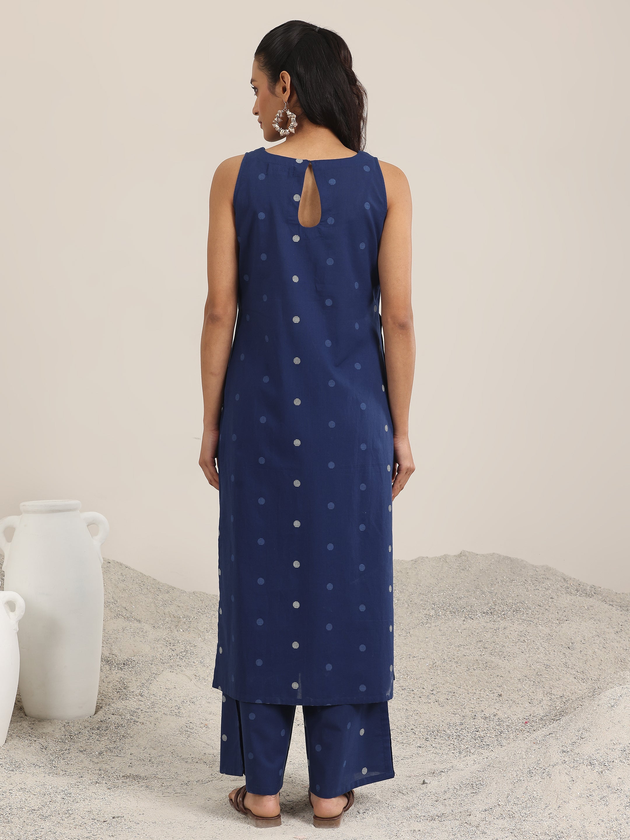 Blue Printed Cotton Straight Kurta Set