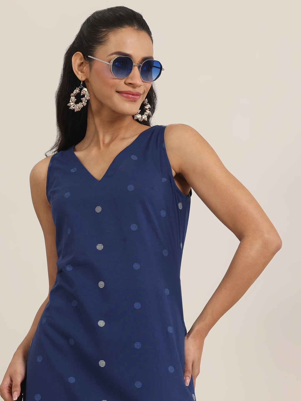 Blue Printed Cotton Straight Kurta Set