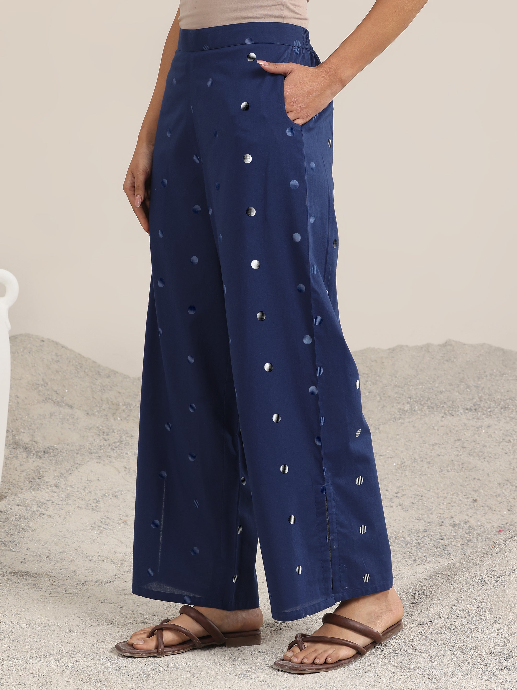 Blue Printed Cotton Straight Kurta Set