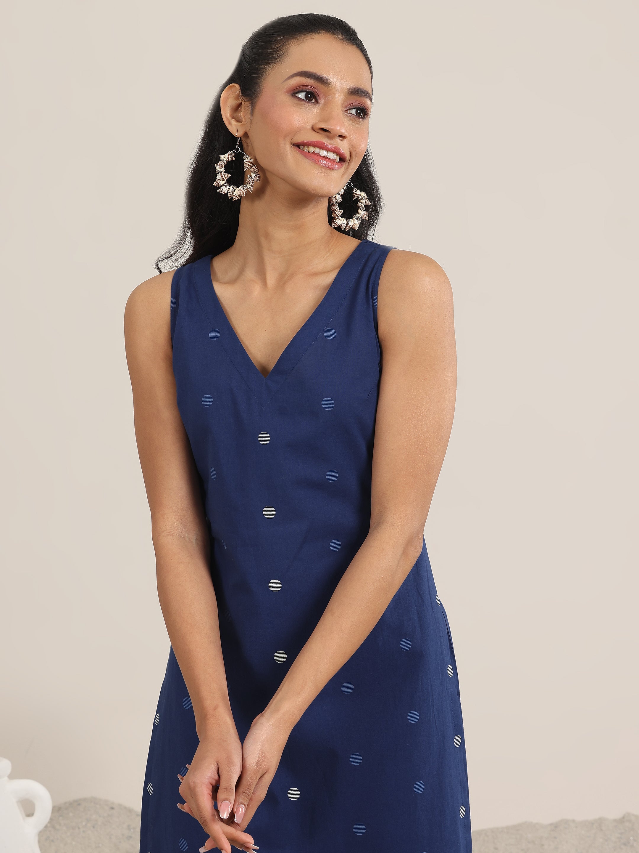 Blue Printed Cotton Straight Kurta Set