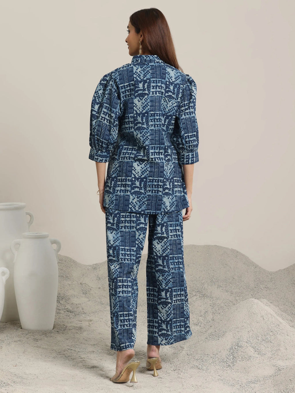 Indigo Printed Cotton 3 Piece Co-Ord Sets With jacket