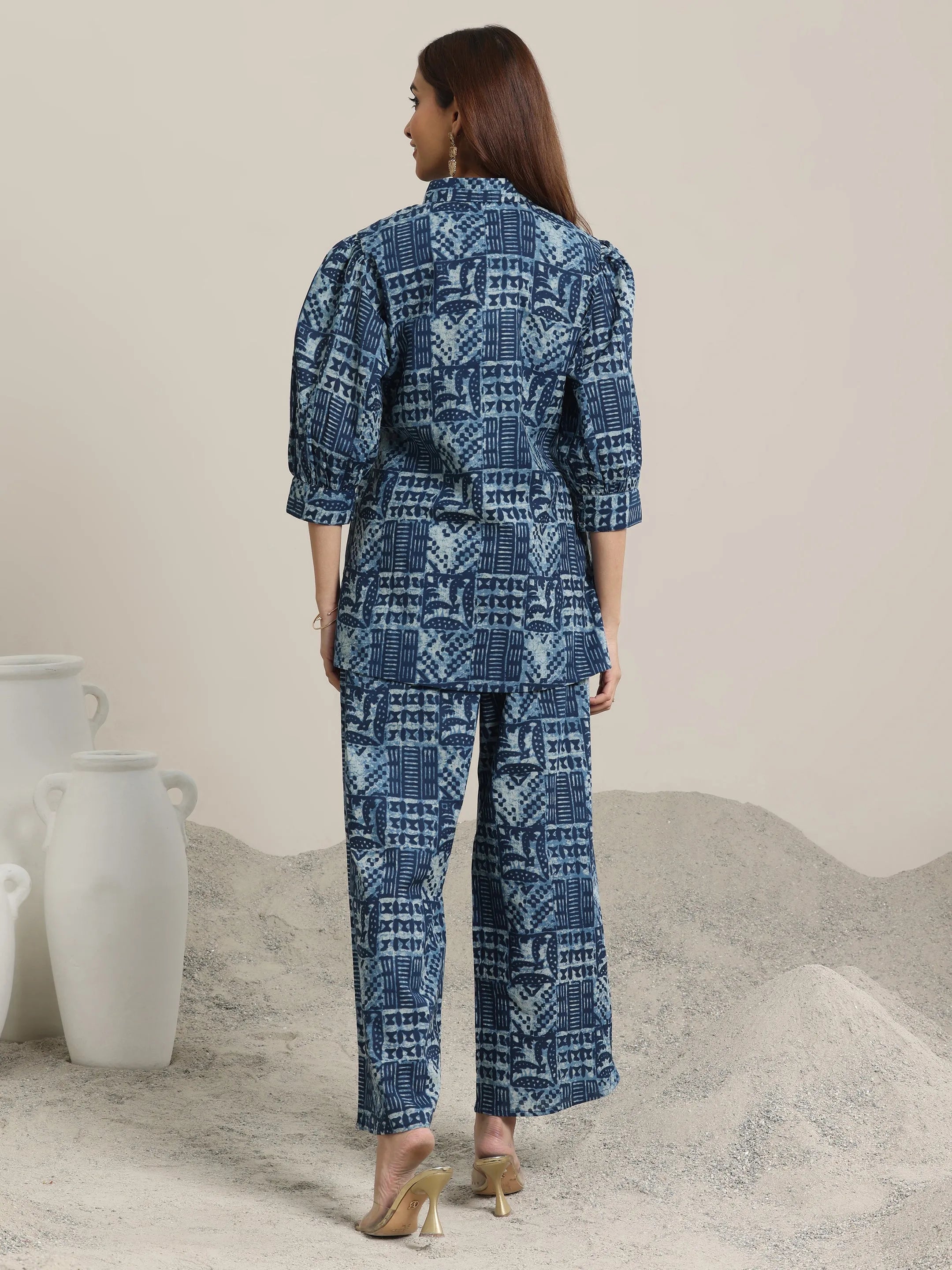 Indigo Printed Cotton 3 Piece Co-Ord Sets With jacket