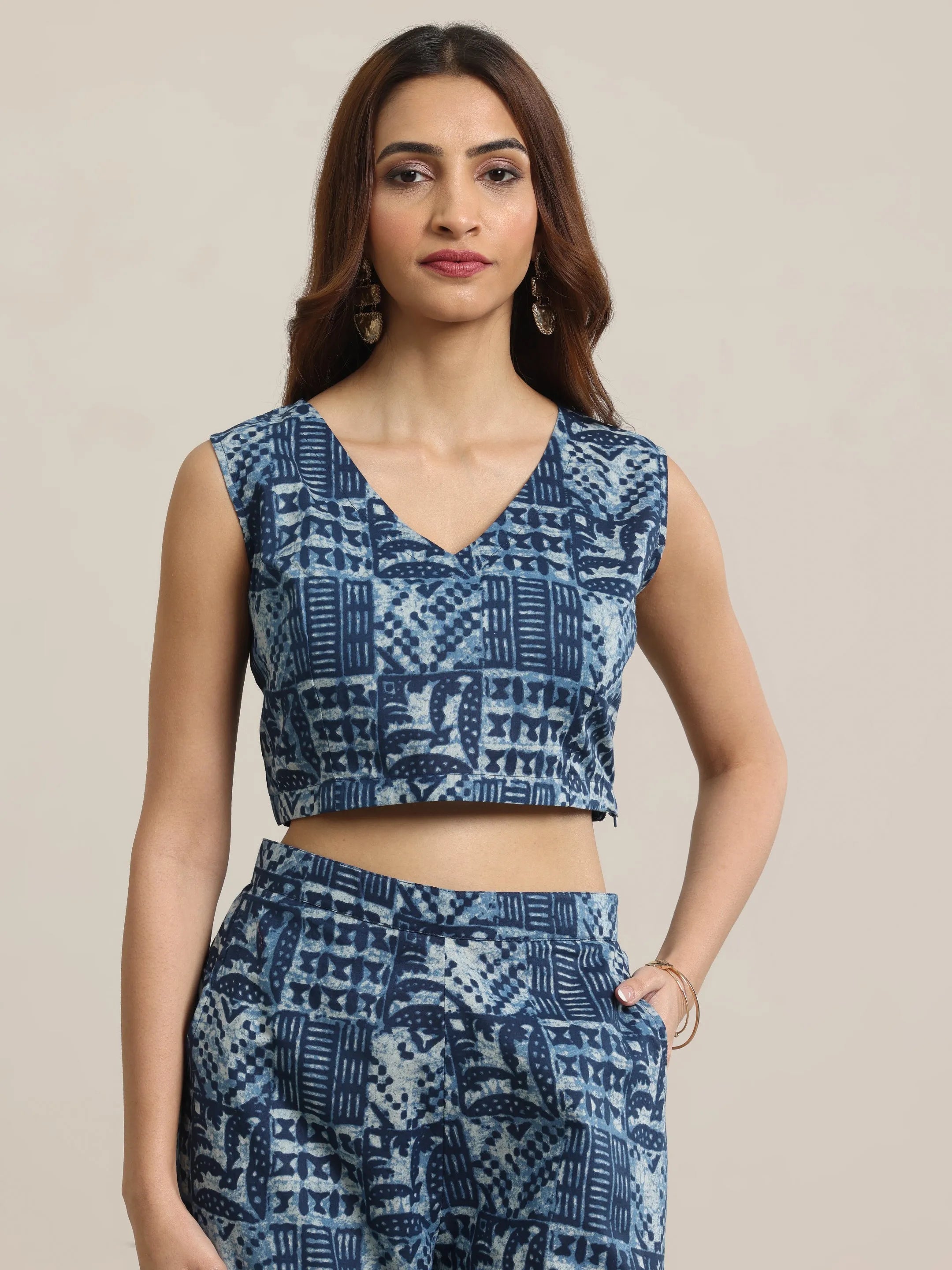 Indigo Printed Cotton 3 Piece Co-Ord Sets With jacket