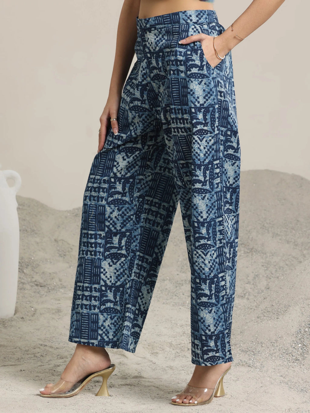 Indigo Printed Cotton 3 Piece Co-Ord Sets With jacket