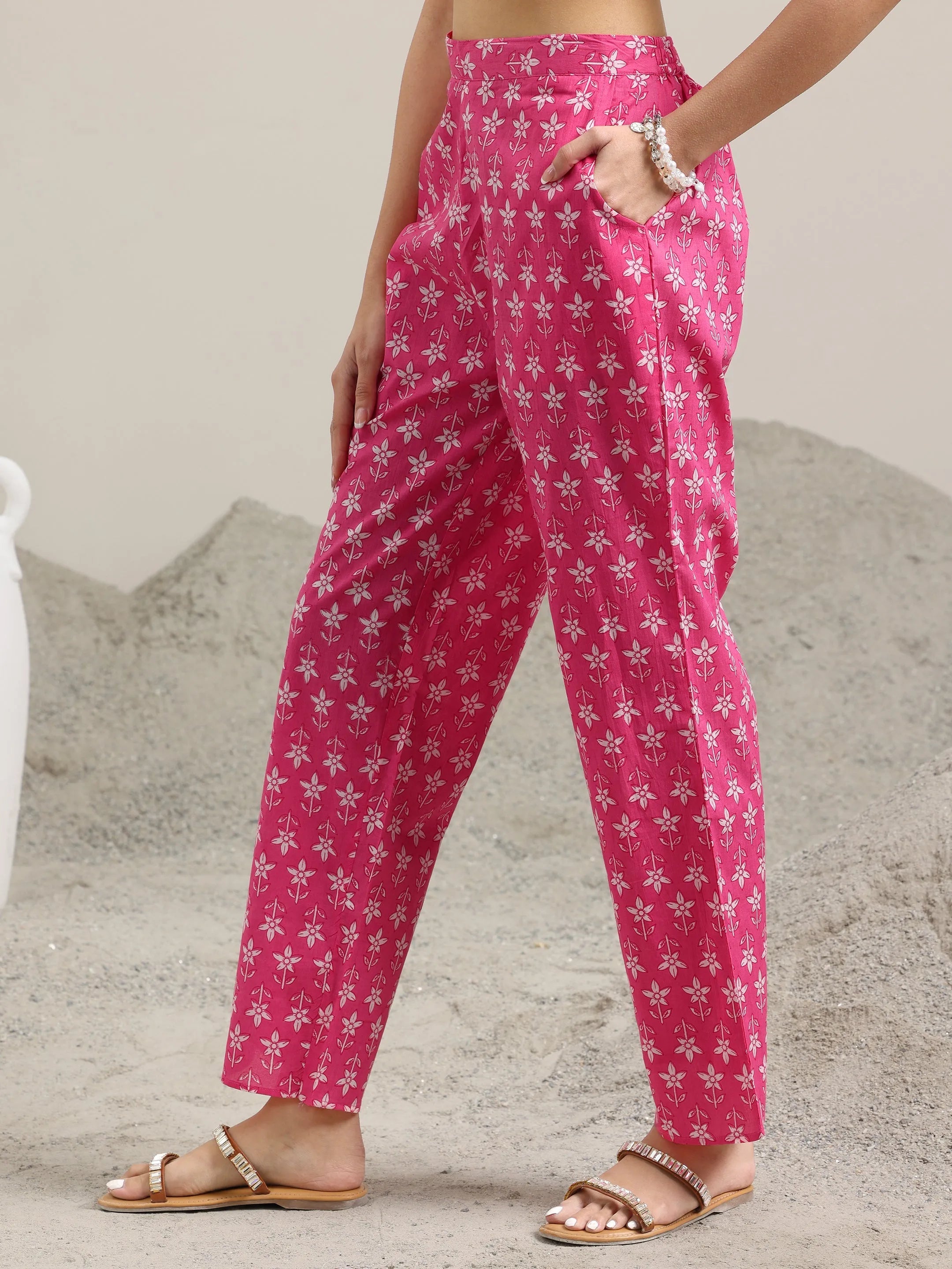 Pink Printed Cotton Straight Suit With Dupatta