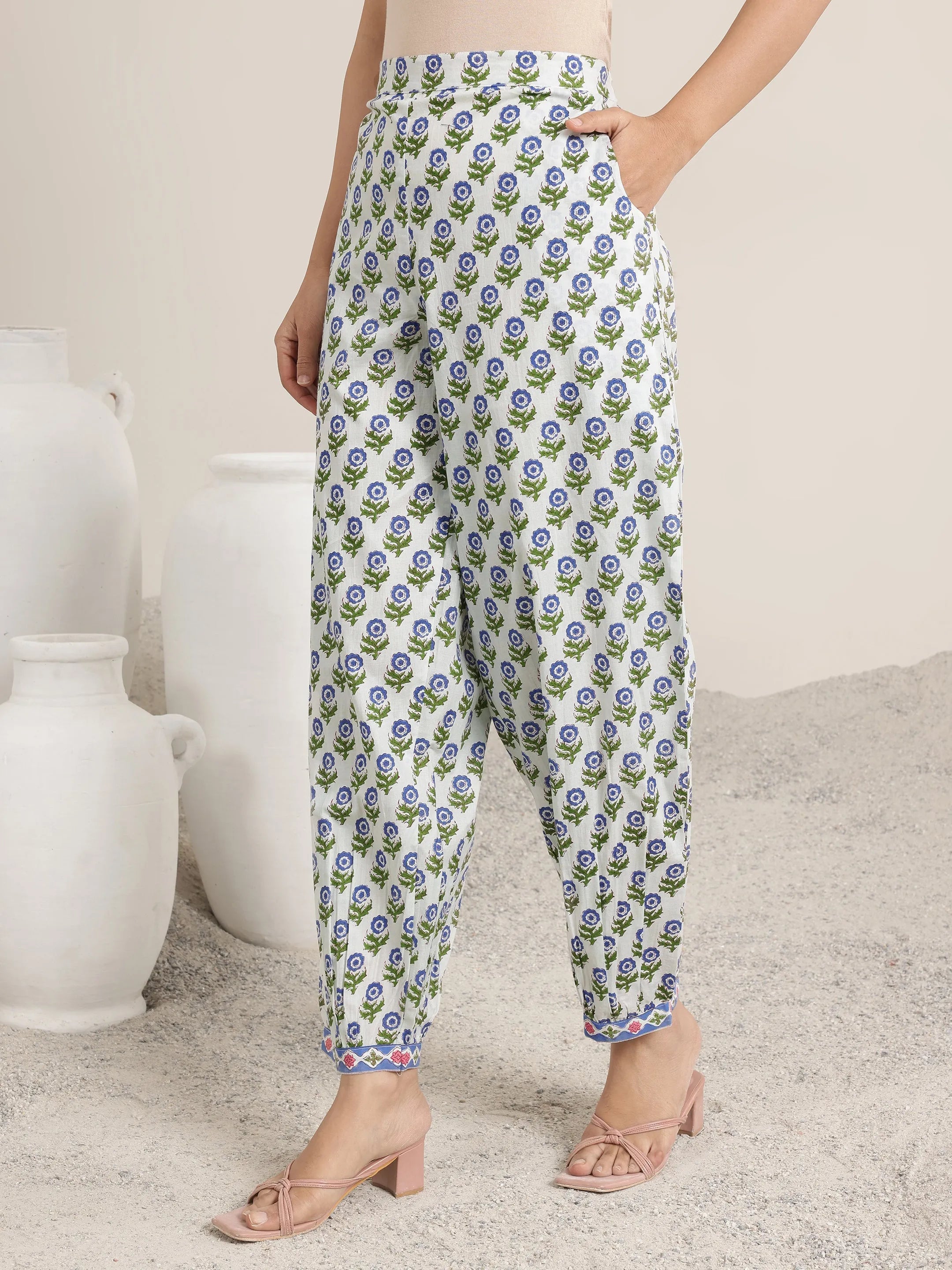 Blue Printed Cotton Straight Suit Set With Dupatta