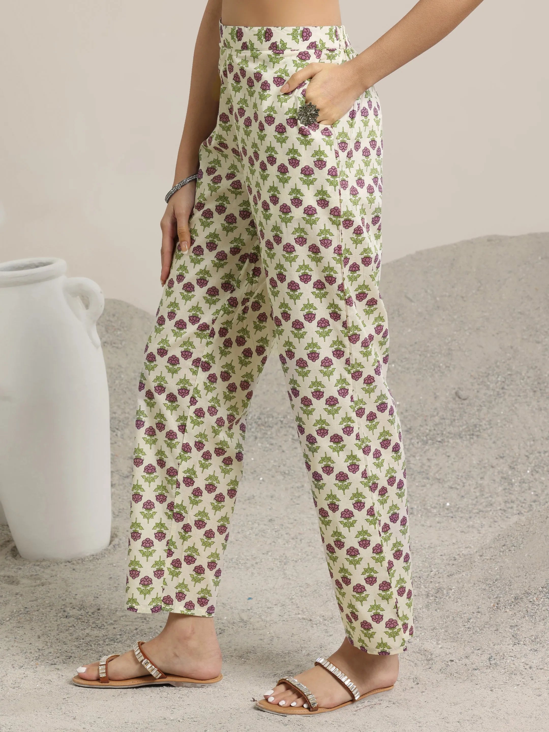 Blue Printed Cotton Anarkali  Suits With Dupatta