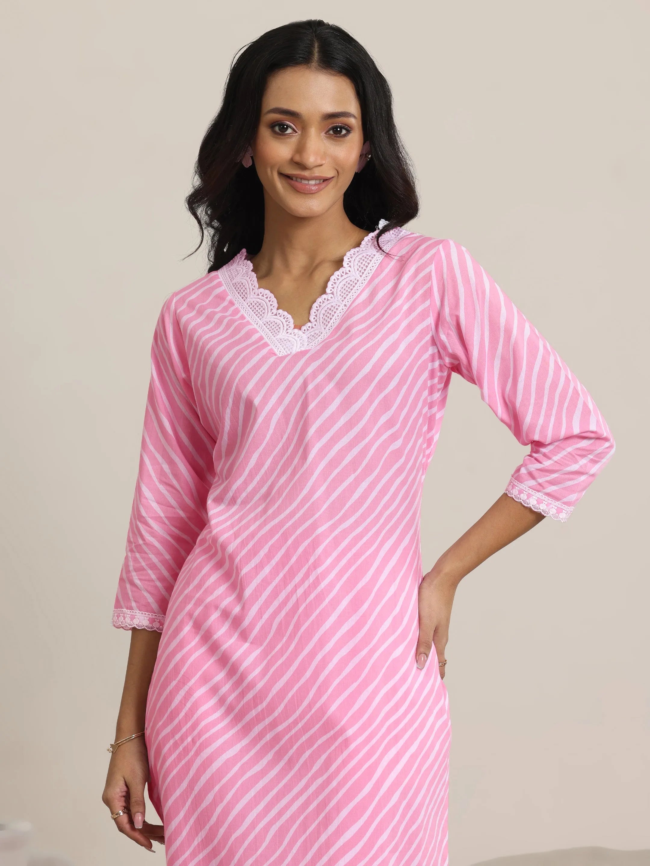 Pink Printed Cotton Straight Suit Set With Dupatta
