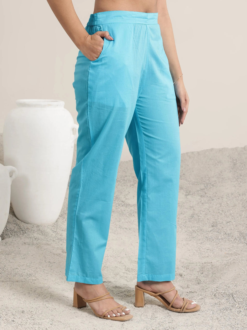 Blue Printed Cotton Straight Suit Set With Dupatta