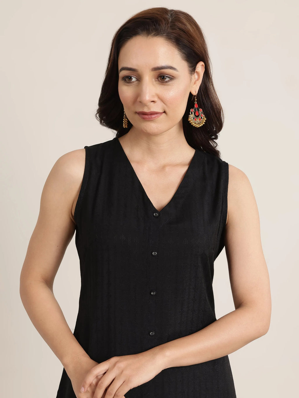 Black Woven Design Silk Blend Straight Suit Set With Dupatta