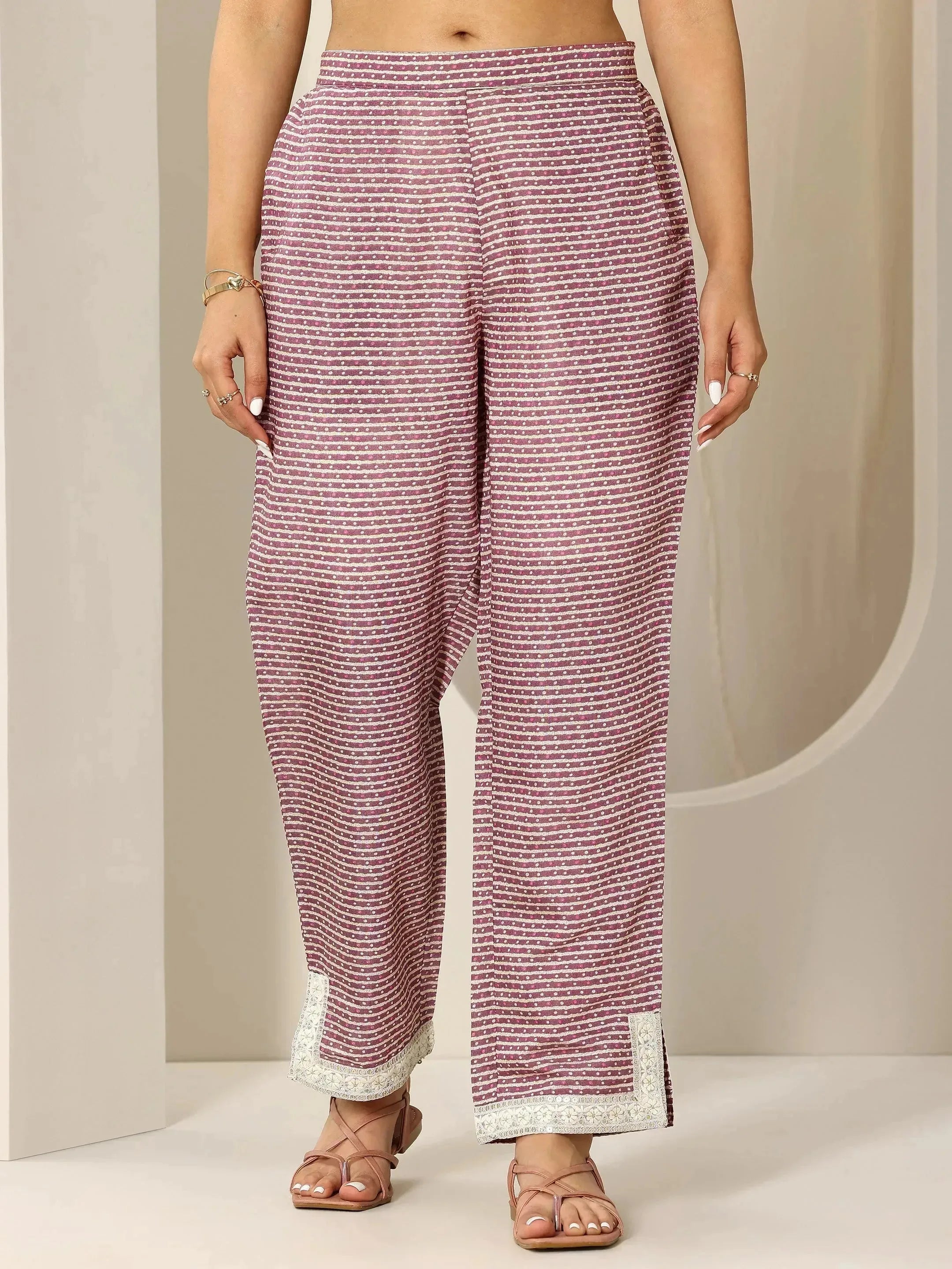 Mauve Printed Silk Blend Straight Kurta Set