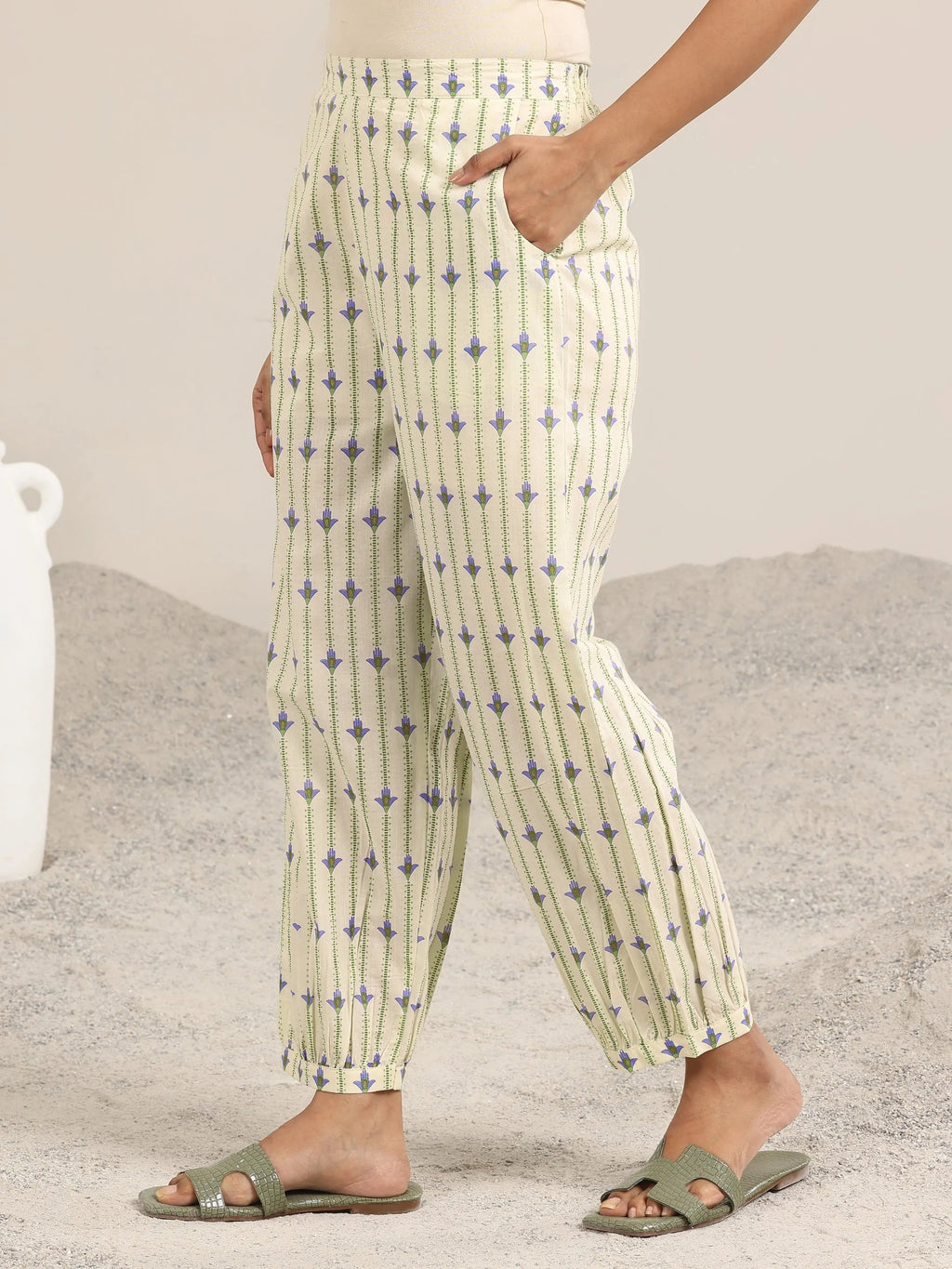 Off White Printed Cotton Straight Suit Set With Dupatta