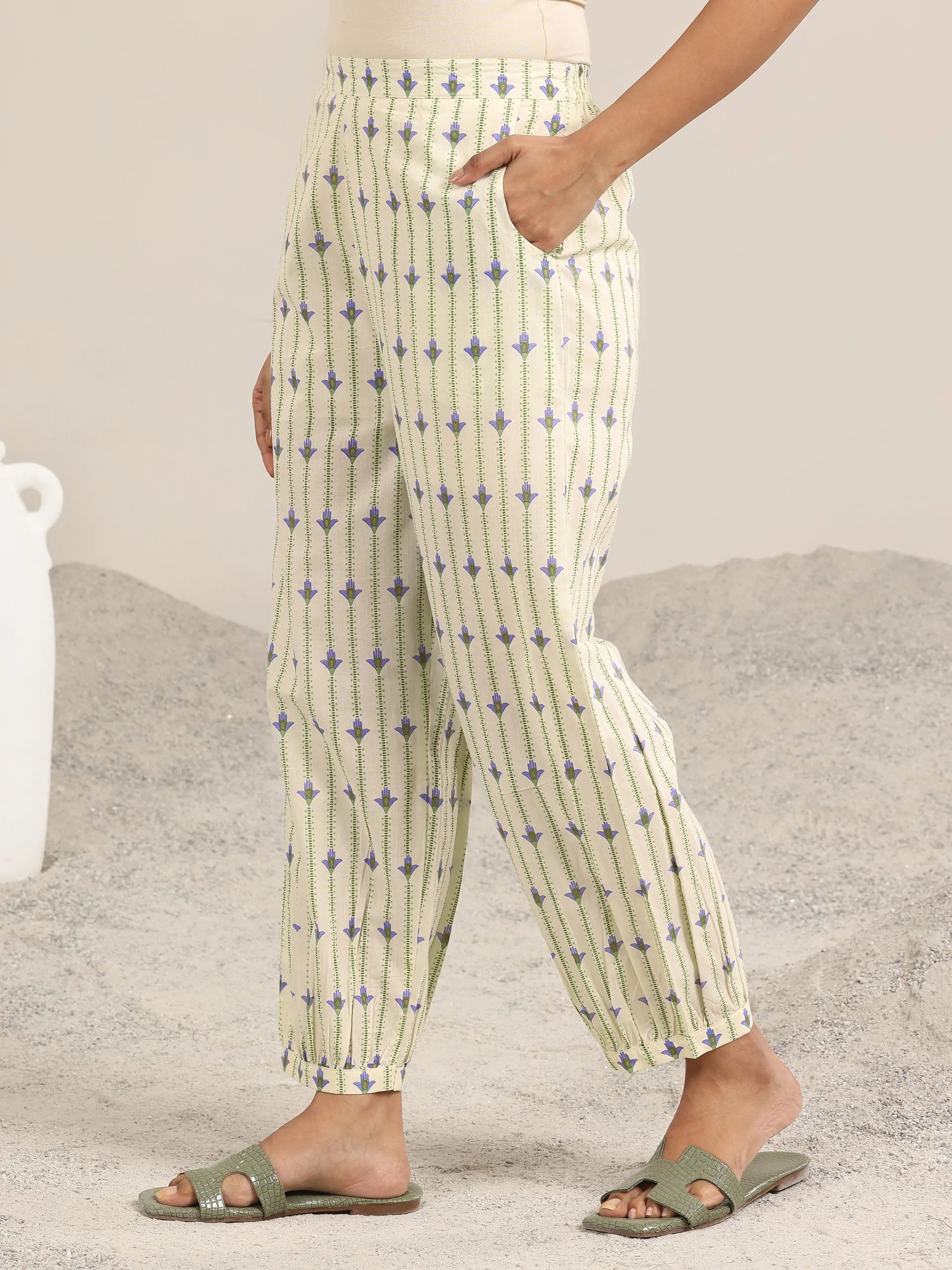 Off White Printed Cotton Straight Suit Set With Dupatta