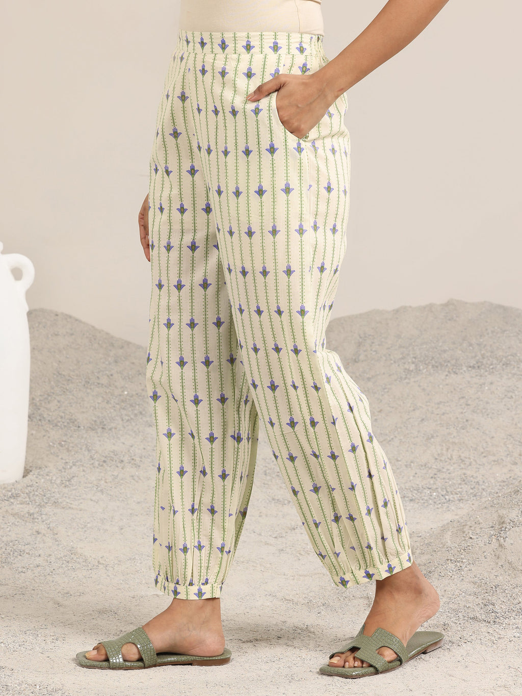 Off White Printed Cotton Straight Suit Set With Dupatta