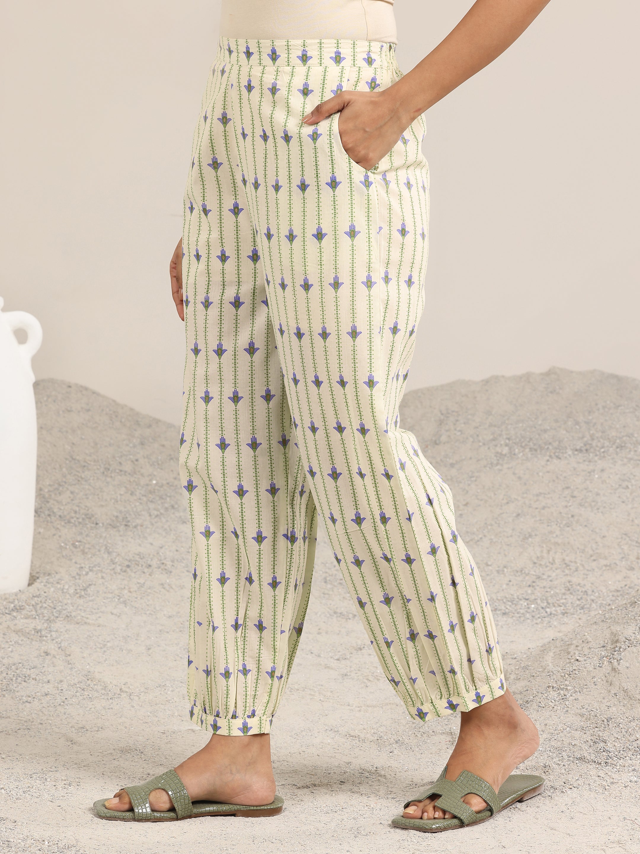 Off White Printed Cotton Straight Suit Set With Dupatta