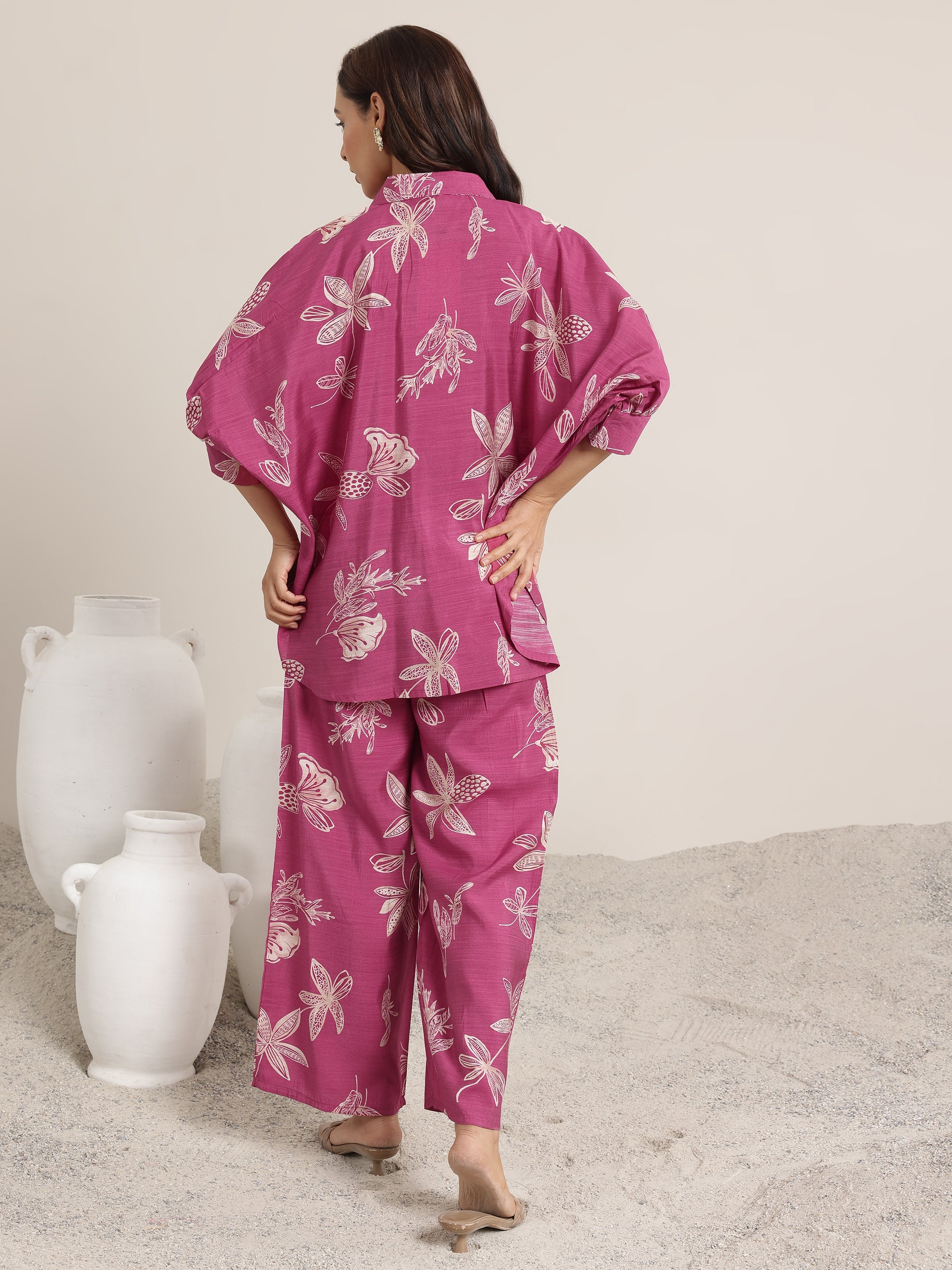 Pink Printed Silk Blend Co-Ord Sets