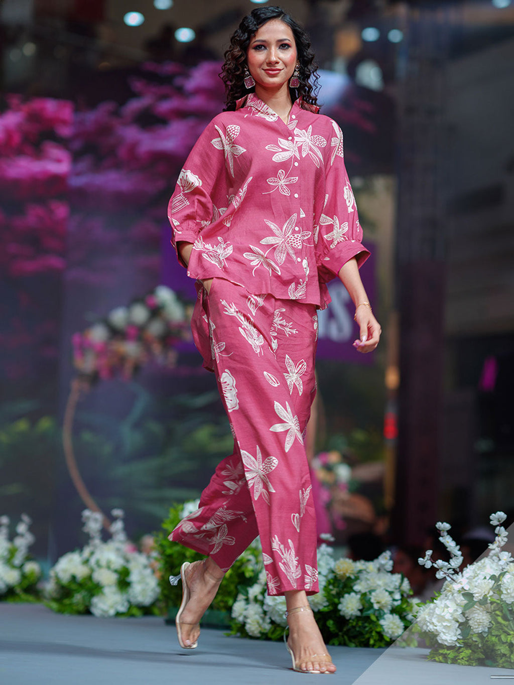 Pink Printed Silk Blend Co-Ord Sets