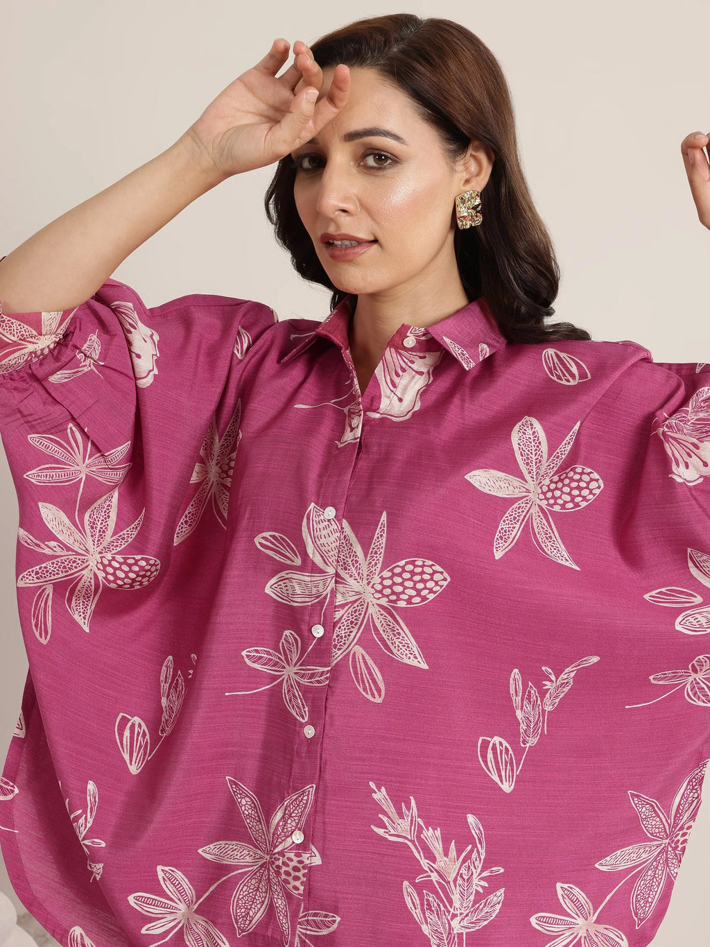 Pink Printed Silk Blend Co-Ord Sets