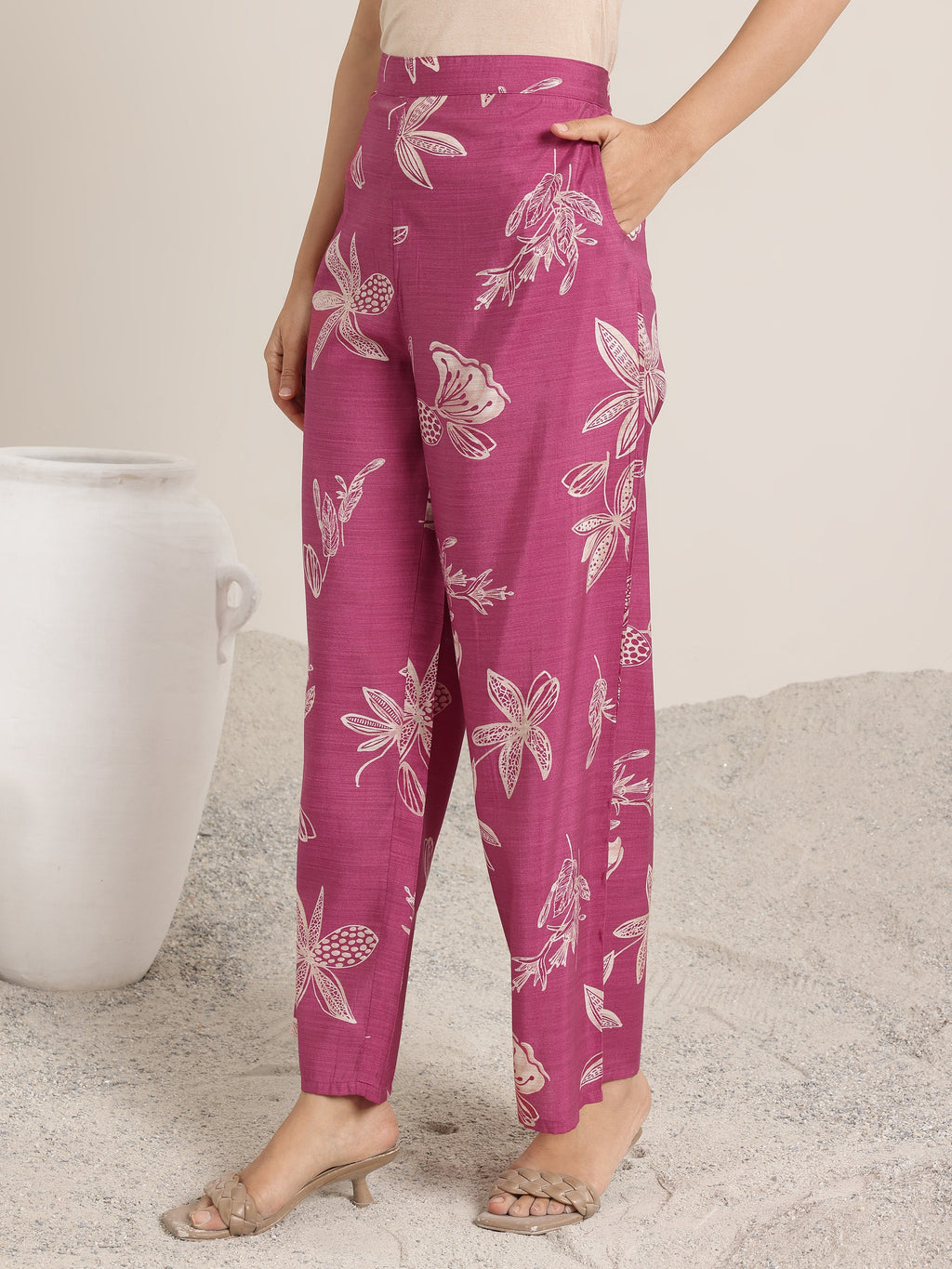 Pink Printed Silk Blend Co-Ord Sets