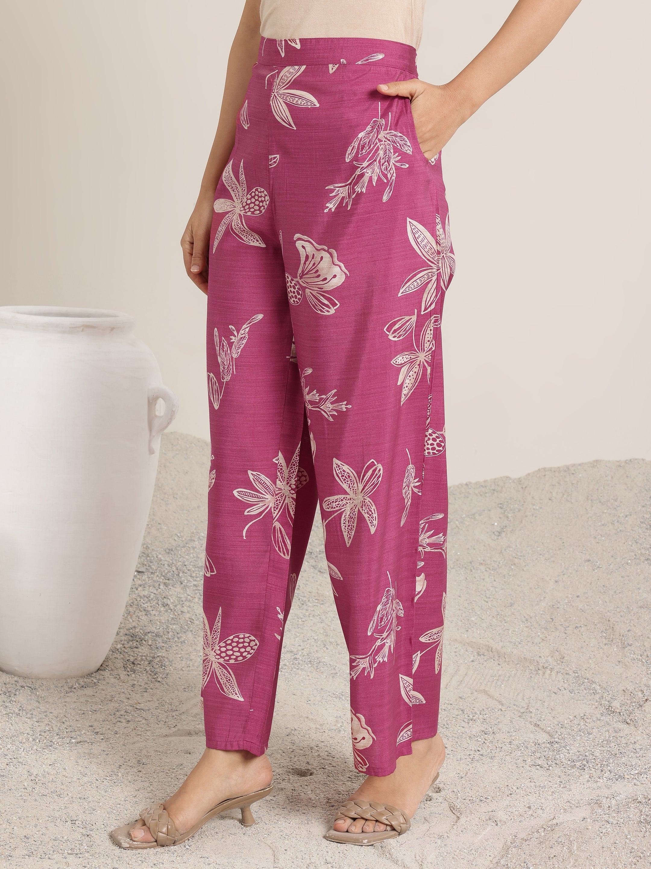 Pink Printed Silk Blend Co-Ord Sets