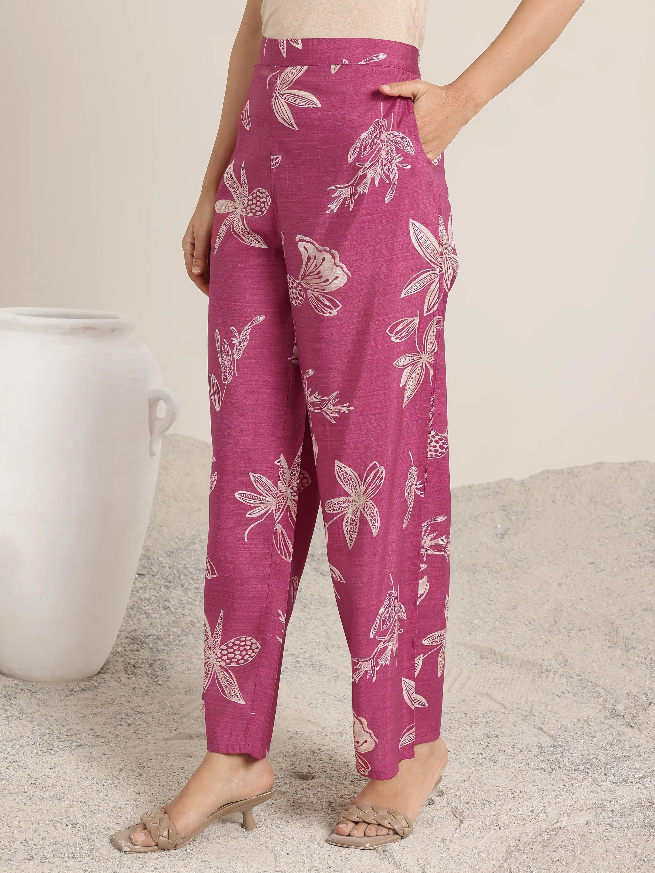Pink Printed Silk Blend Co-Ord Sets