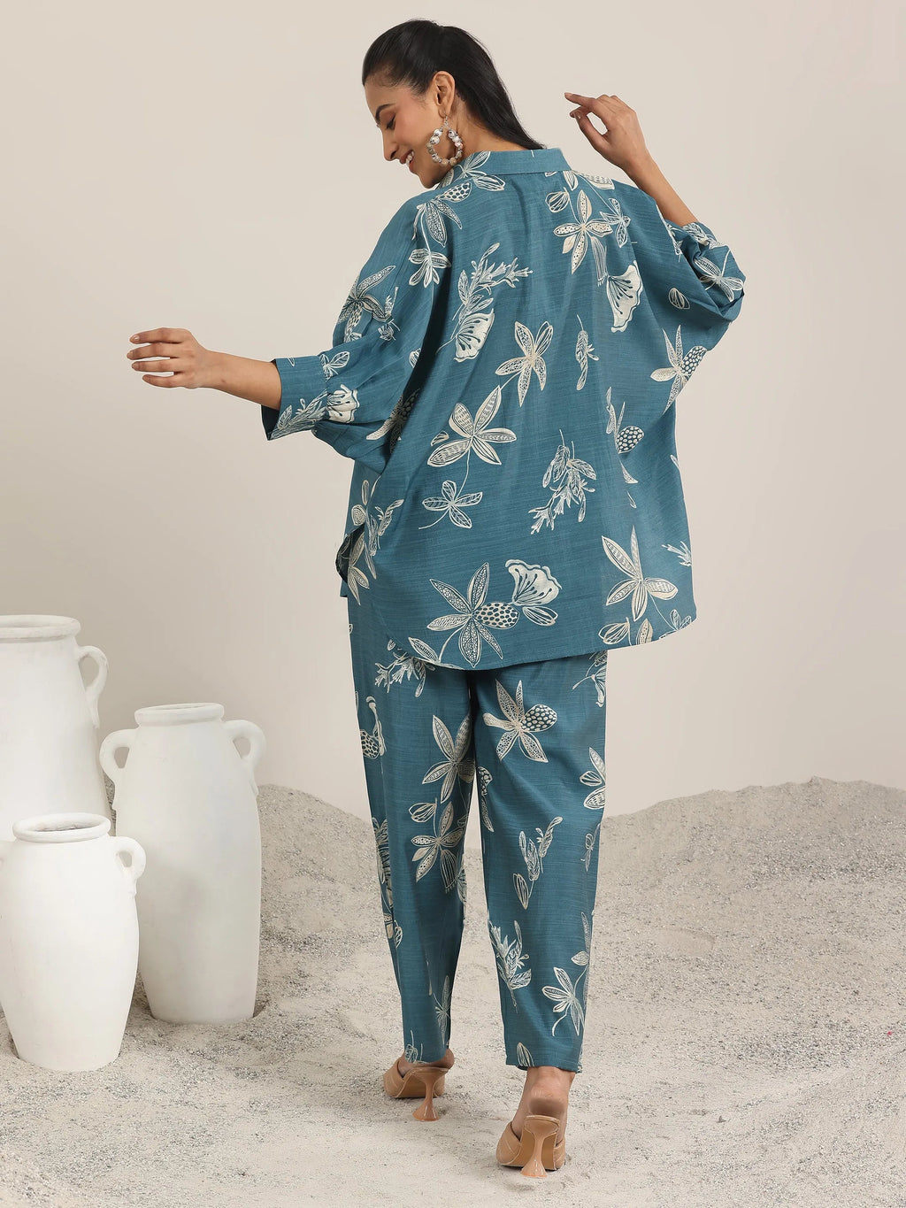 Blue Printed Silk Blend Co-Ord Sets