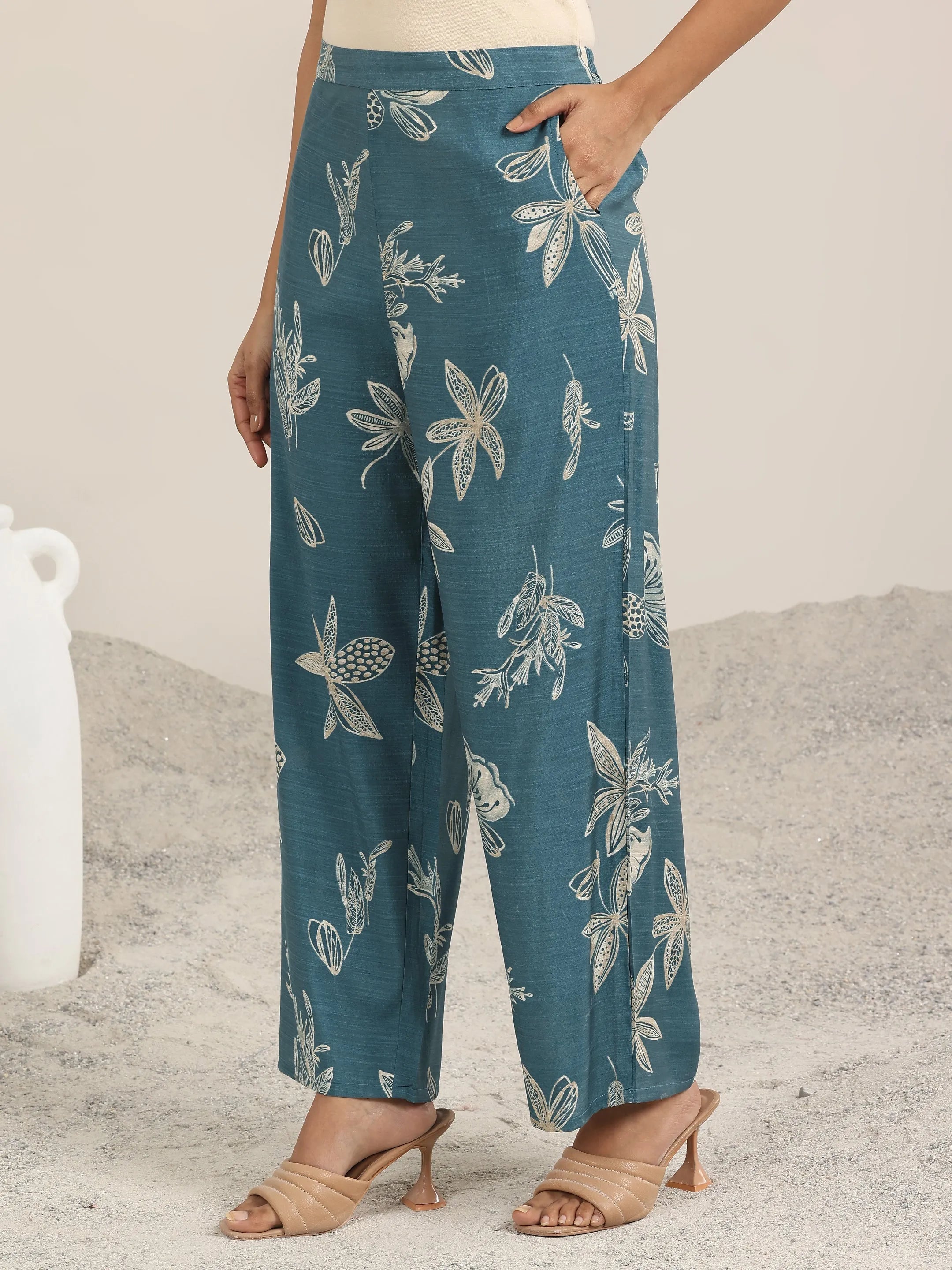 Blue Printed Silk Blend Co-Ord Sets