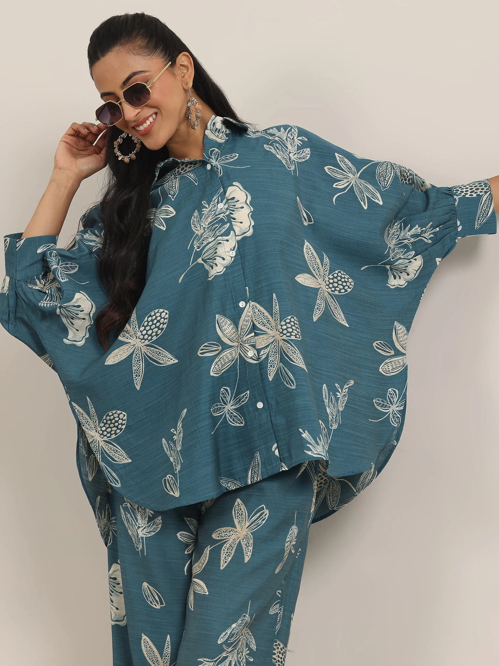 Blue Printed Silk Blend Co-Ord Sets