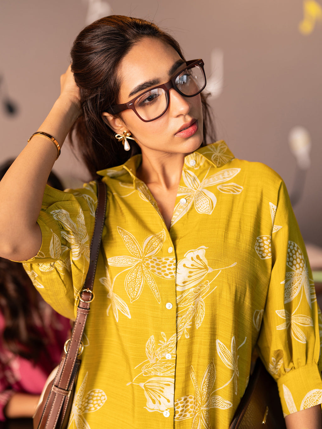 Mustard Printed Silk Blend Co-Ord Sets