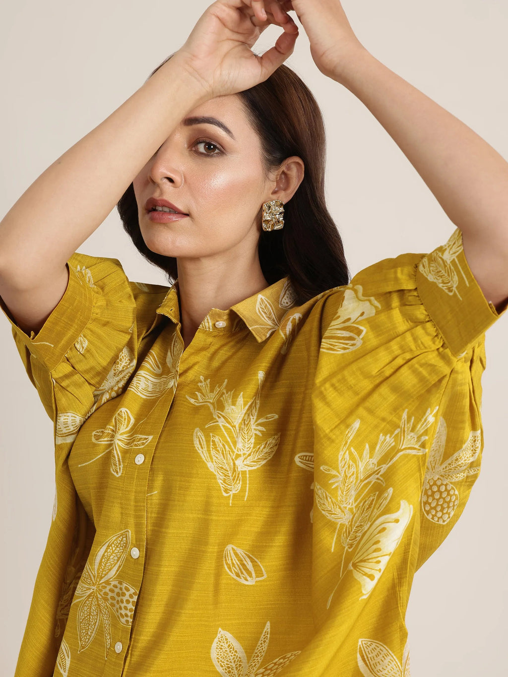 Mustard Printed Silk Blend Co-Ord Sets