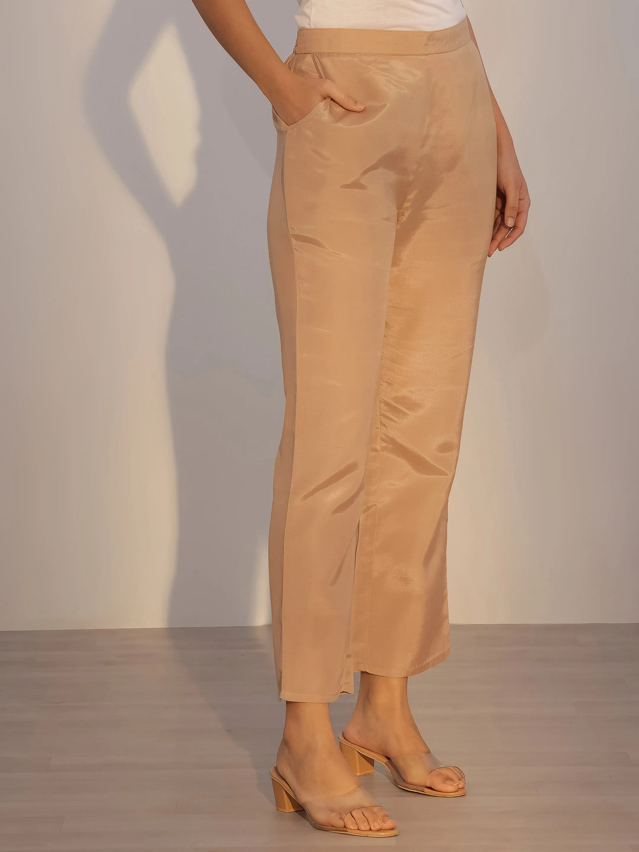 Peach Printed Silk Blend Straight Suit With Dupatta