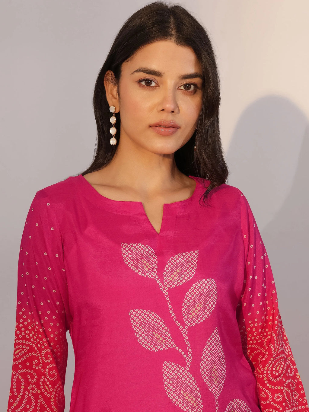 Pink Printed Silk Blend Straight Suit With Dupatta