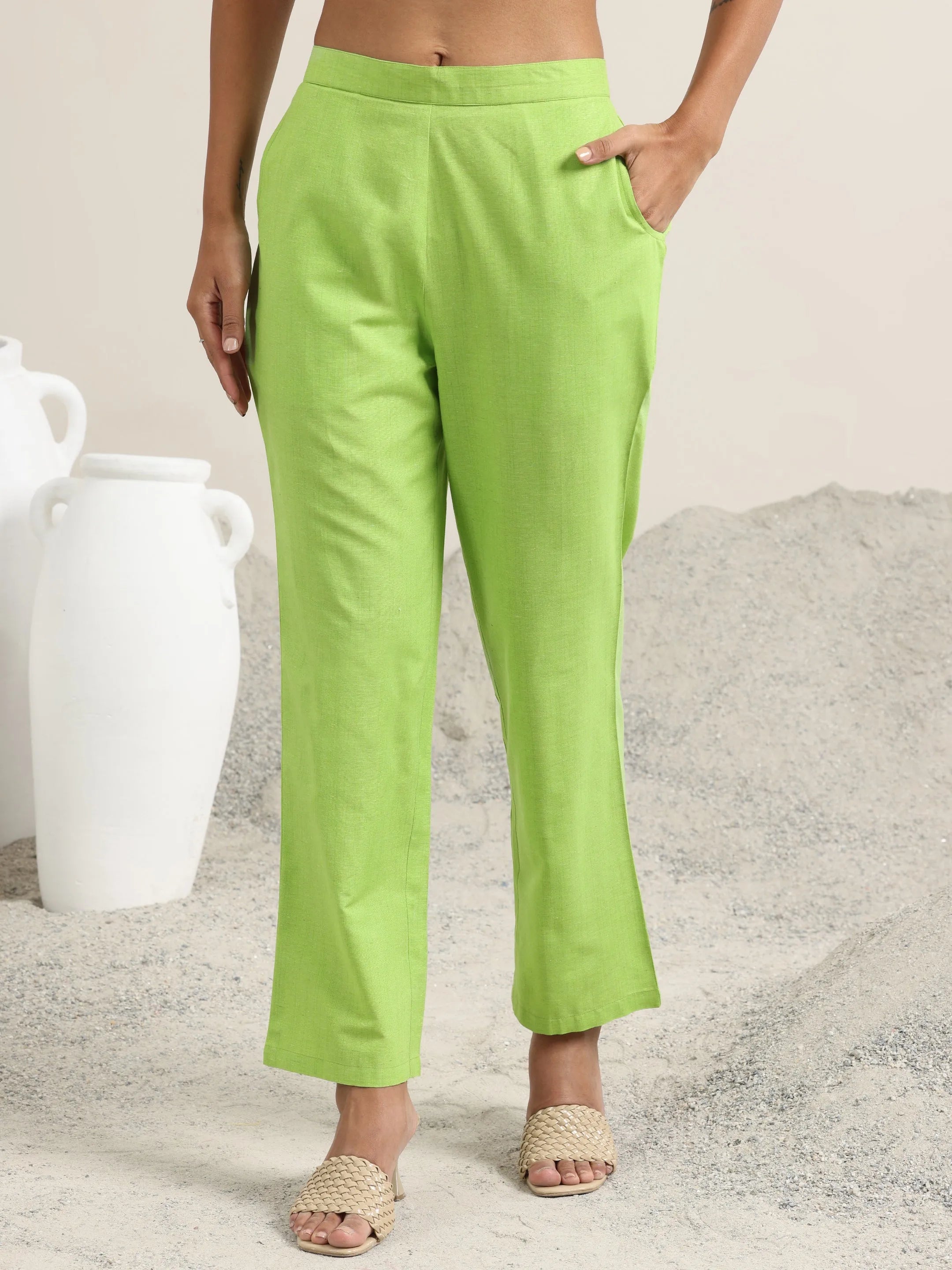 Green Printed Cotton Straight Suit With Dupatta